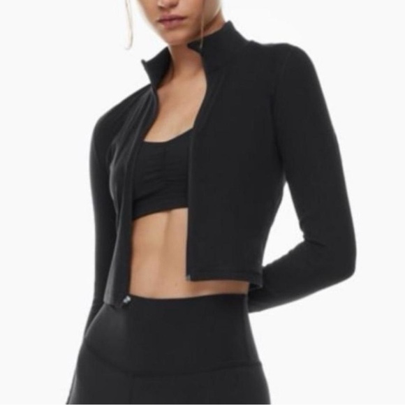 TNA Sweaters - TNA Aritzia Copley Long Sleeve Zip Up Mock Neck Black Ribbed Top Size Medium